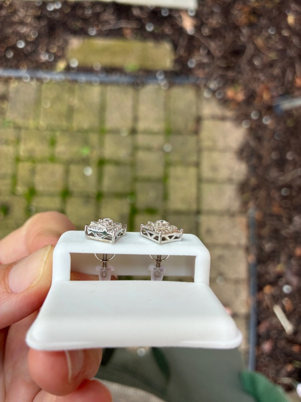 Diamond-Cut Square Halo Stud Earrings - Silver Tone Moissanite .69 CT NIB $199 - Picture 4 of 5